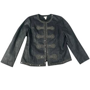Chico’s Women’s Military Glam Napoleon Denim Beaded Jacket Size-2 (Large)